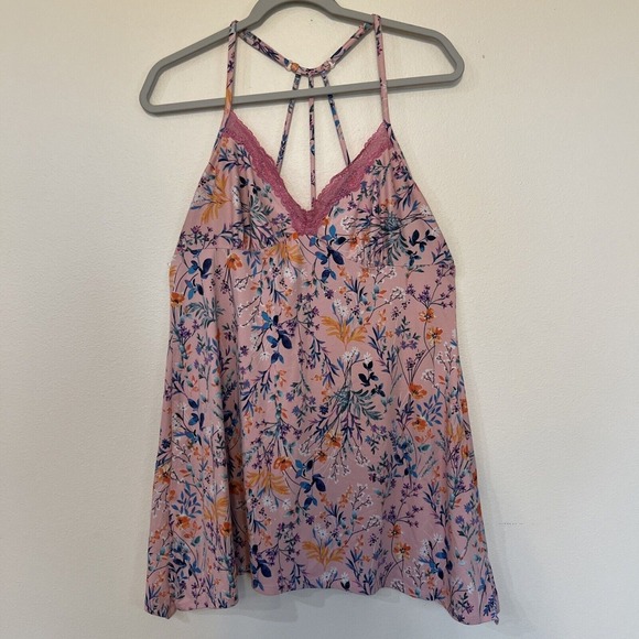 Babydoll tank slip BoHo pink lace women's size medium - Picture 1 of 8